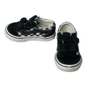 Vans Peanuts Snoopy Velcro Shoes Black White Little Kids Size 4